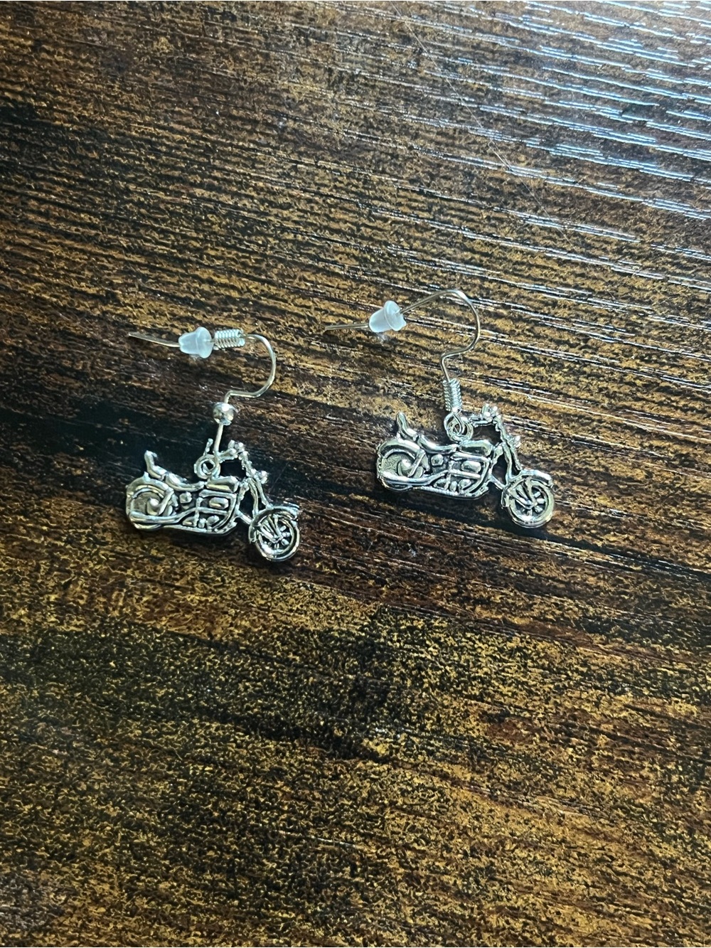 Silver Motorcycle Dangle Earrings E96